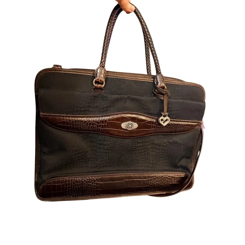 Brighton for Business Martha Leather Laptop Briefcase Croc Trim Work Bag